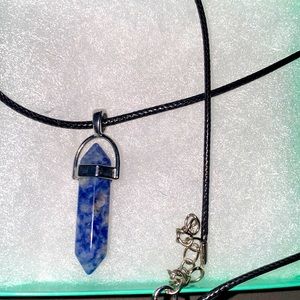 Boho natural Sodalite Black Cord Necklace 16-18”